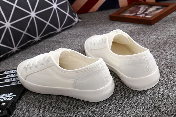 Free Shipping Simple Design Plain White Students Canvas Shoes Cheap