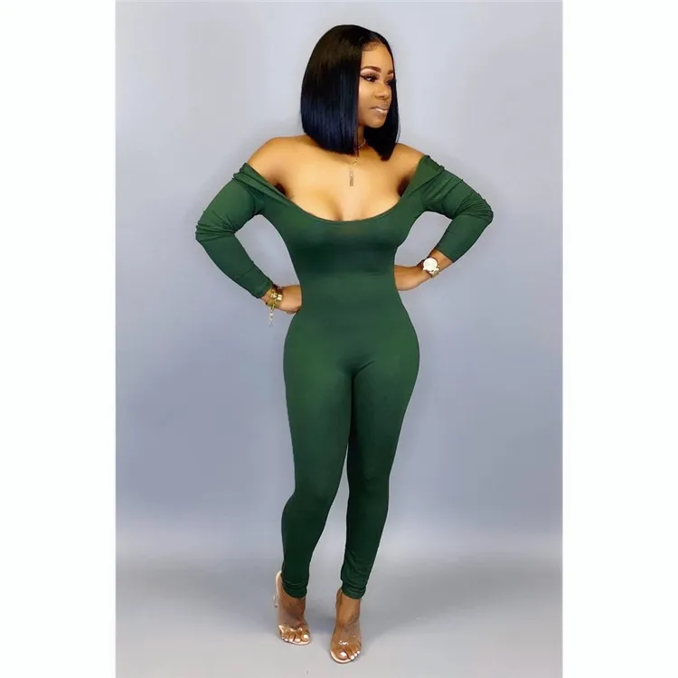 C3675 backless long sleeves rompers women bodycon jumpsuit women solid color color sexy jumpsuit 2020