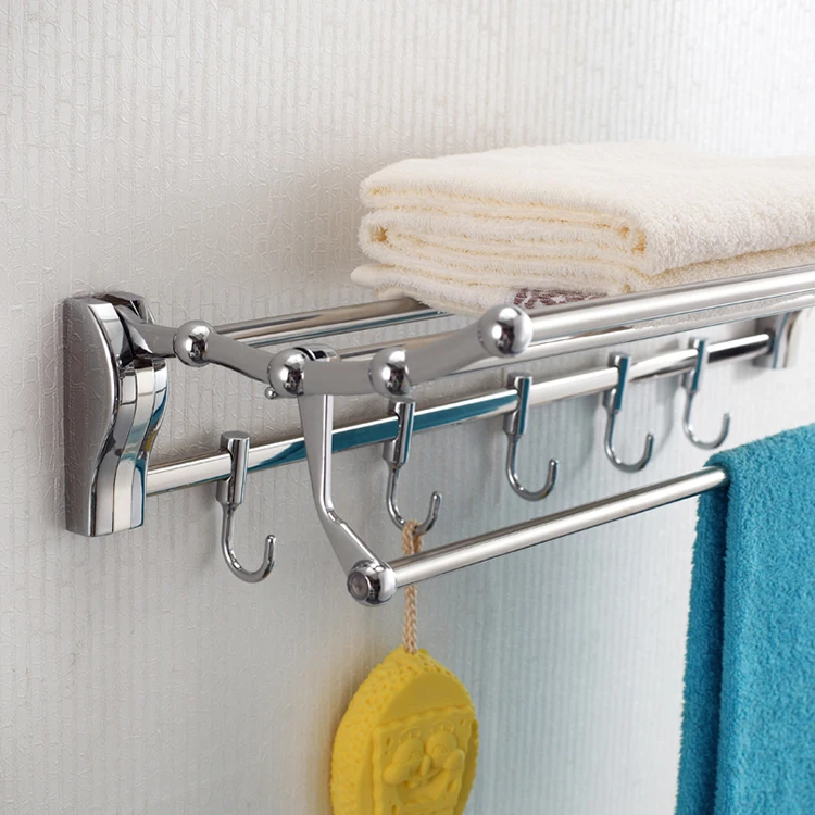 Wall Mounted Stainless Steel Expandable Towel Rack With 5 Sliding Hooks