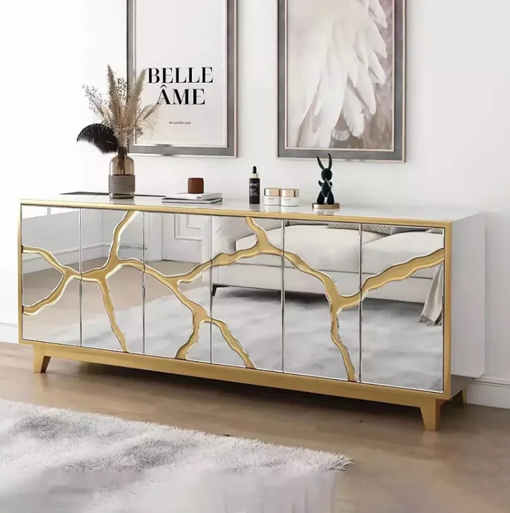 Luxury Living Room Mirrored Sideboard 4 Door Cabinet