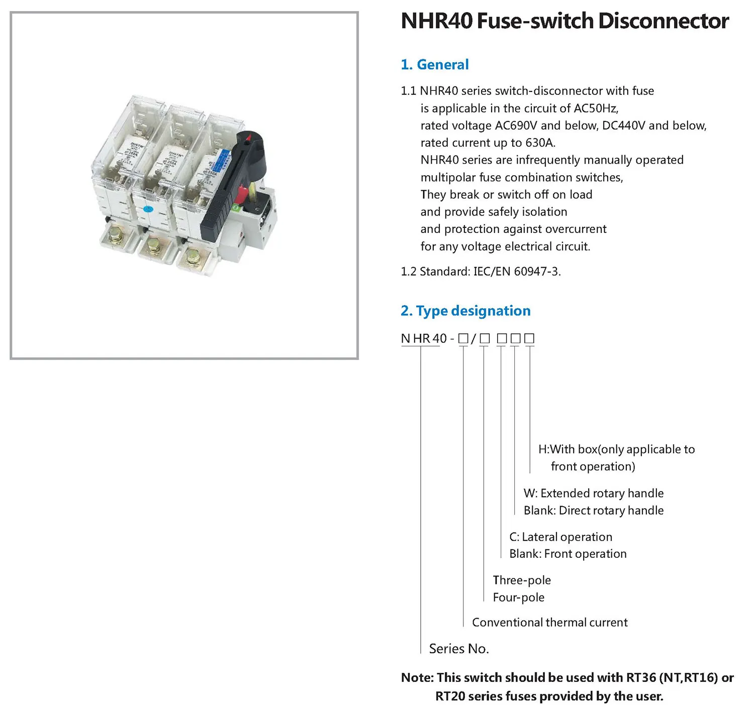 Chint CHNT original NHR40 NHR40-20 NHR40-32 NHR40-63 NHR40-160 NHR40-250 NHR40-400 NHR40-630 Fuse Switch Disconnector