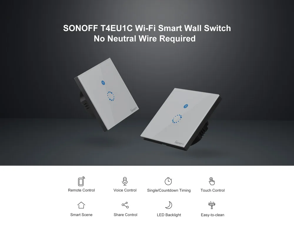 NEW SONOFF T4EU1C Smart Home Wall Switch Only Live Wire Require Wireless Ctrl 