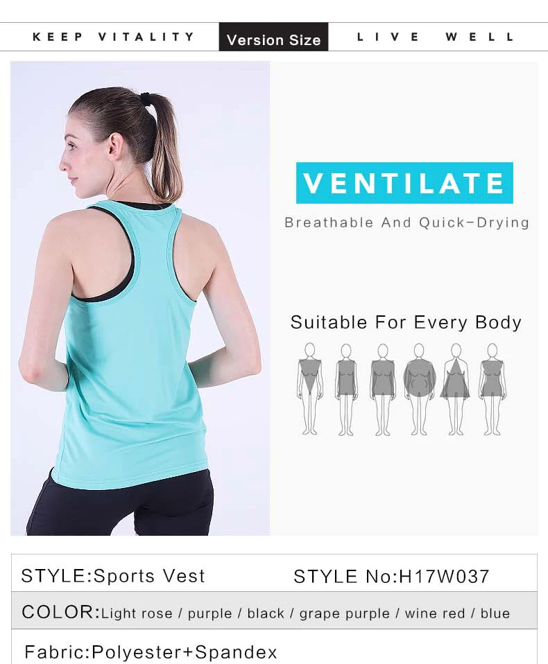 Ladies Fitness Top Spandex Polyester Black Womens Gym Vest For Running