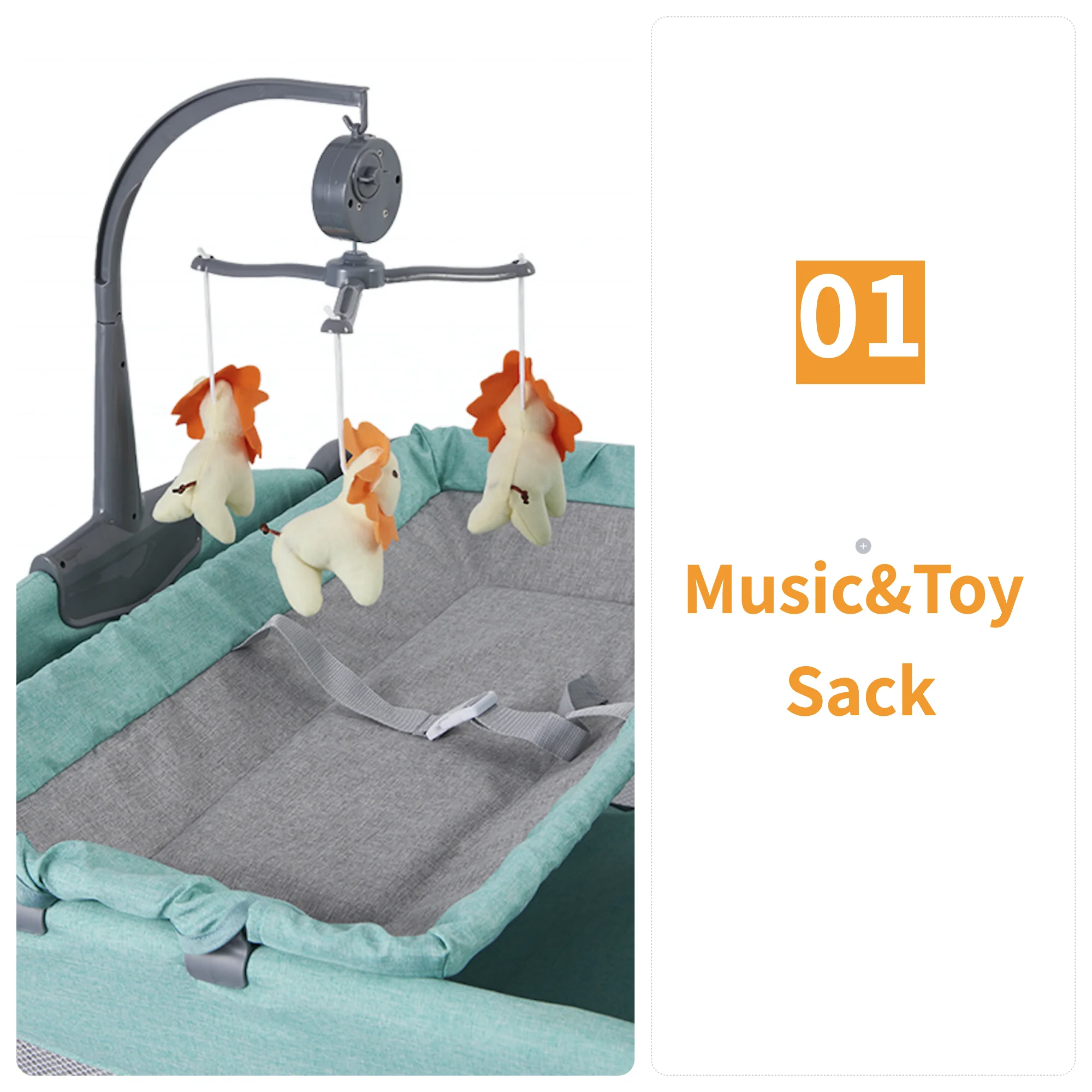 Modern Design Height Adjustable 3in1 Metal Baby Cradle Cot Bed