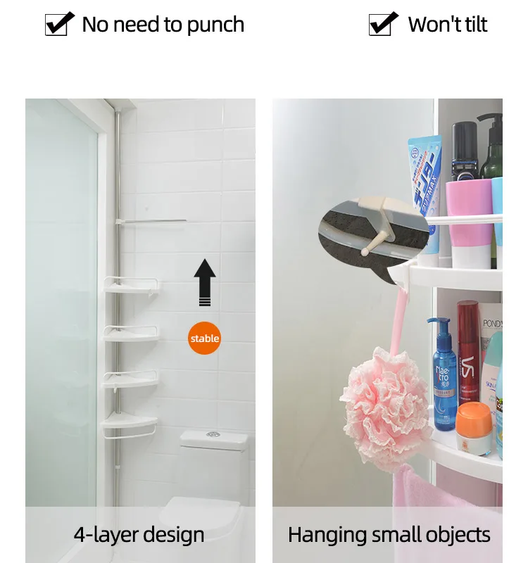 Factory best selling adjustable telescopic 4 tier bathroom shelves plastic corner shower caddy