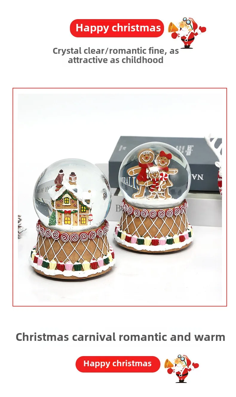 Transparent Crystal Ball Christmas Light Music Box Resin Crafts with Bear Sculpture and Automatic Christmas Snow Globe