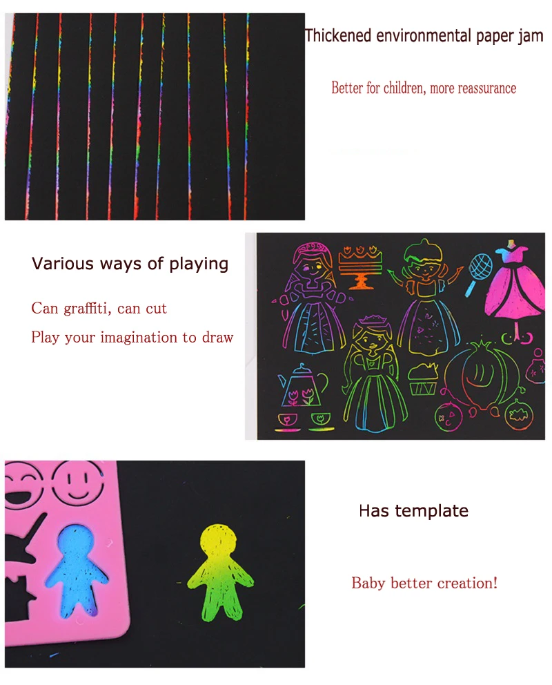 50pcs Rainbow Magic Scratch Paper For Kids Black Scratch Off Art Crafts