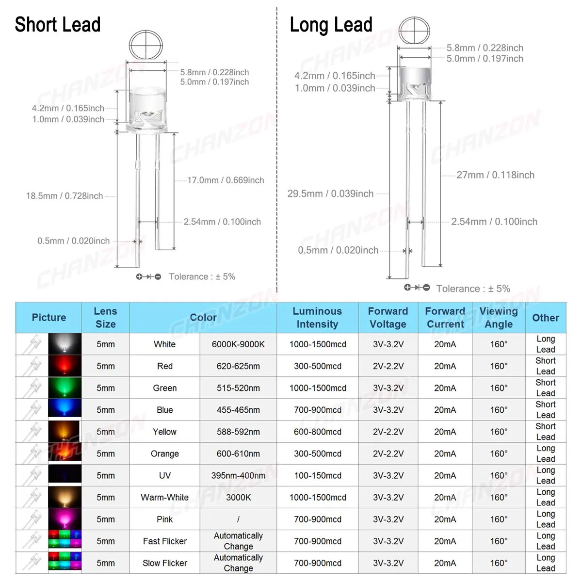 5mm-led-diode-flat-top-warm-white-red-yellow-green-blue-orange-pink-uv