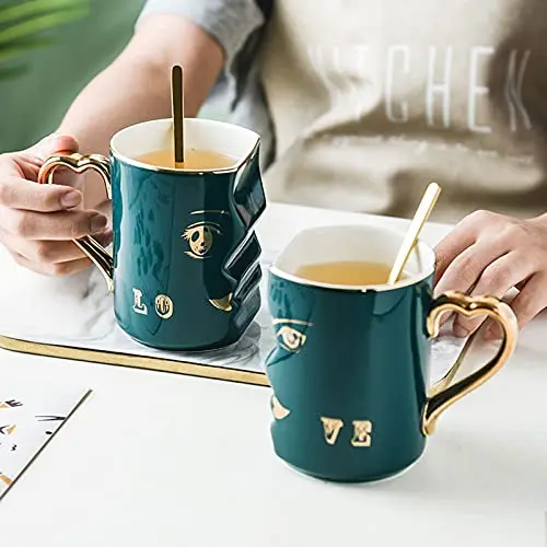 Ceramic Couple Coffee Mugs Sets and Heart Love Shaped Saucer Couples Gifts Other Drinkware for Wedding details