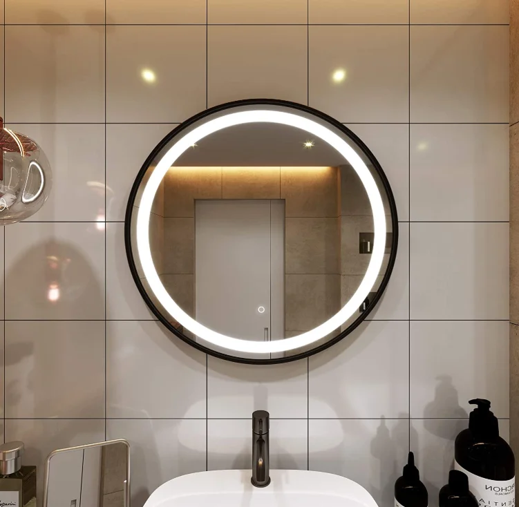 JITAI LED Lighted Round Mirror Wall Mount Circle Illuminated Bathroom Vanity Mirror with Touch Switch+Anti-Fog