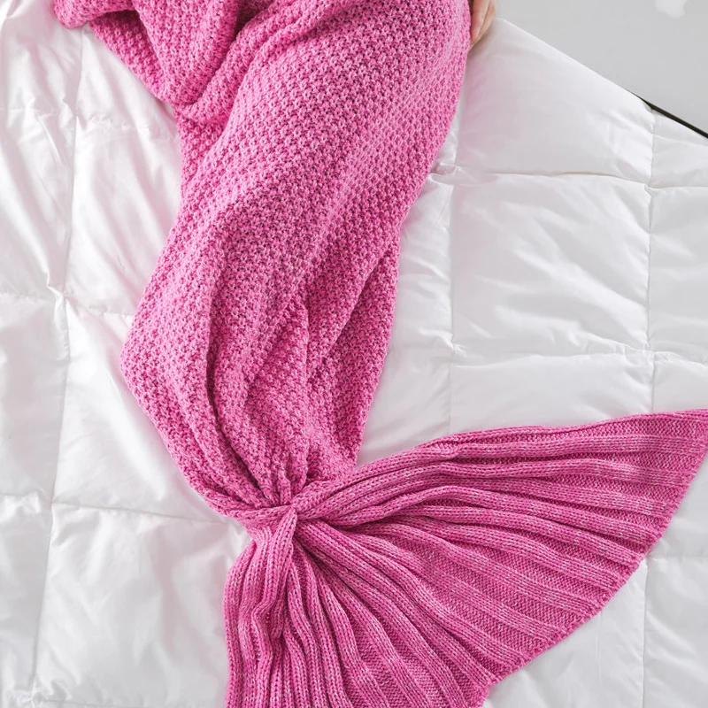 JMY Acrylic Spring Warm Crochet Knit Throw Cable Mermaid Knitted Tail Baby Adult Kids Children Blanket for Winter details