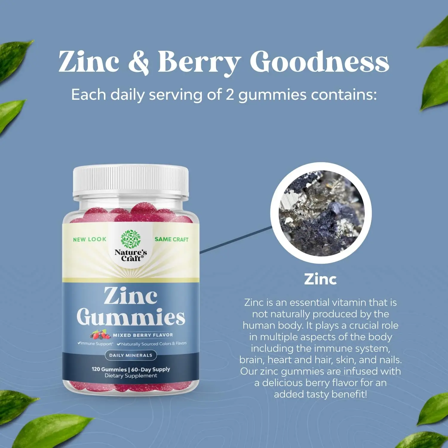 Extra Strength Zinc Gummies For Adults Of Chewable Zinc Citrate 50mg