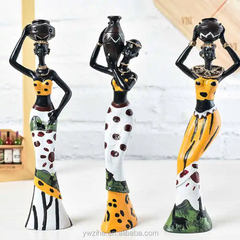 3pcs/set African Girls Resin Furnishing Crafts Dolls Ornaments Living Room Decor 