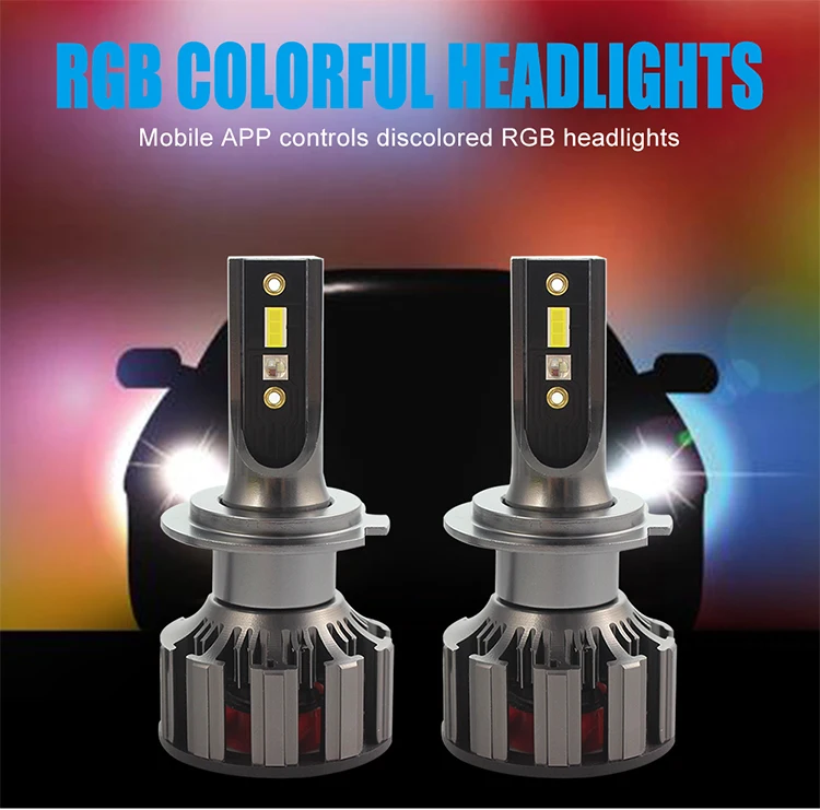 72 W LED RGB Bombilla Faros de control de la aplicación de teléfono H1 H3 H4 H7 H8 H11 9005 9006
