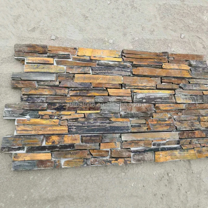Revestimiento De Pared De Piedra,Pizarra Oxidada,Exterior Chino