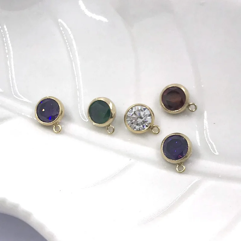Wholesale 14K Gold Handmade round Zircon Pendant DIY Jewelry Accessory Findings Long-lasting Not Fadingcharm