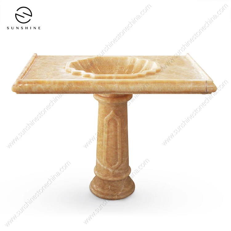 Custom Sized Honey Onyx Marble Stone Wall Mounted Console Pedestal Bathroom Sink