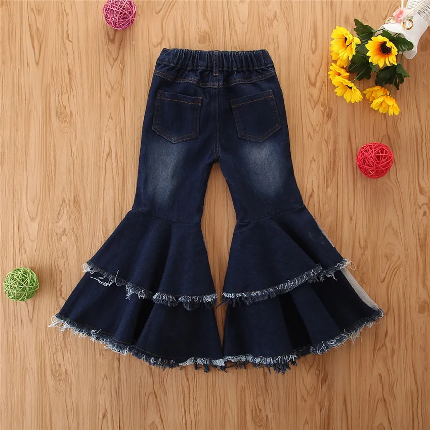 2020 Summer Fashion Children Girl Double Layers Bell-bottoms Jeans Kid ...