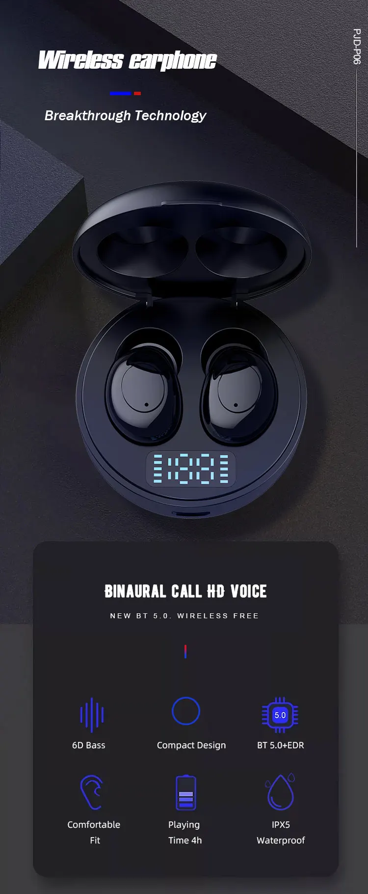 P06 TWS wireless headset supports SIRI function control 5.0 noise reduction control for Android Iphone Xiaomi - ANKUX.COM