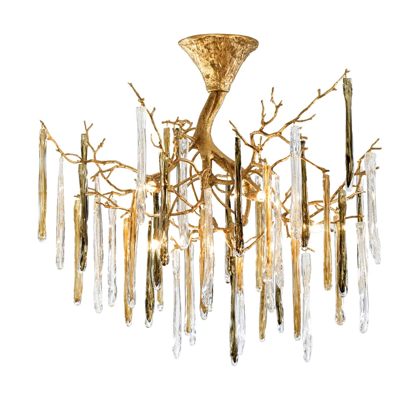 Modern large hanging copper tree branch shape chandelier glass pendant ligh...
