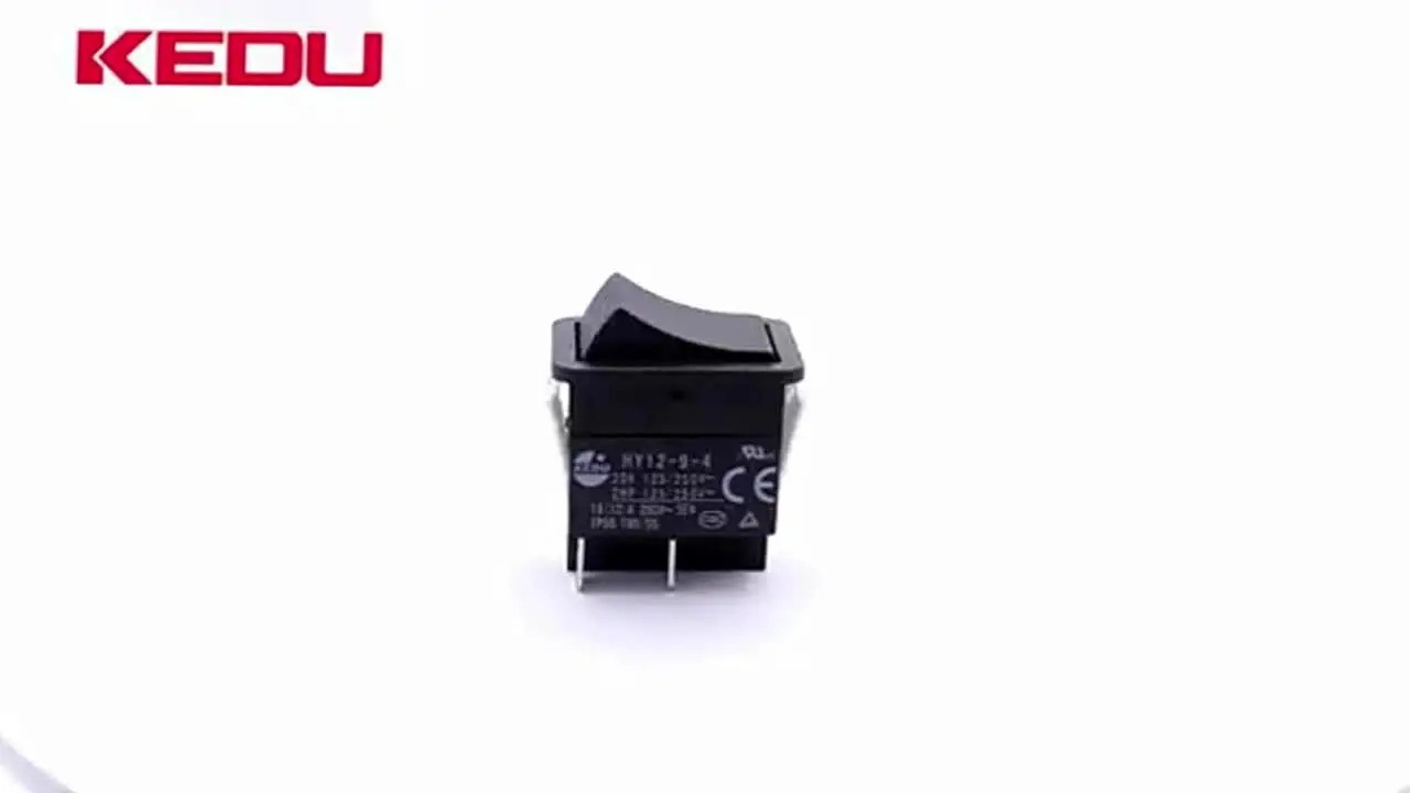 thumbnail image 2 of KEDU HY60D (ON)-OFF-(ON) Momentary Rocker Switch – DPDT, 20A, 4 Pin, IP54, Black 2 of 3