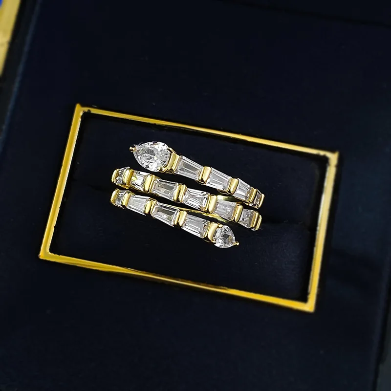 S925 Silver Snake-Shape Ring with Lab Diamond and Pearl Gold Plated Religious Trendy Jewelry for Women for Engagement