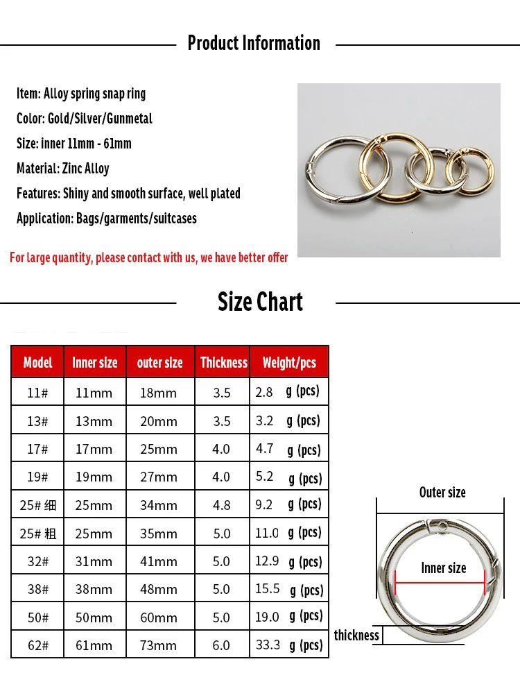 Various Sizes Metal Gate O Rings Shiny Gold 50mm 25mm O Spring Open ...