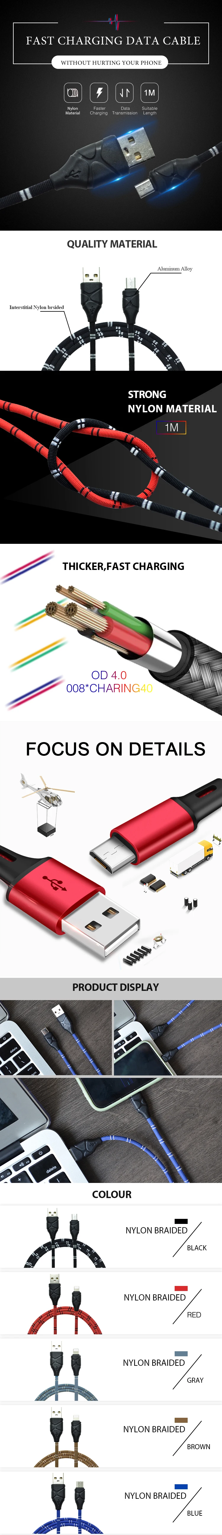 High Quality 1m 2m 3m Fast Charging Metal Head Nylon Braided Micro Usb Cable For Samsung - ANKUX.COM