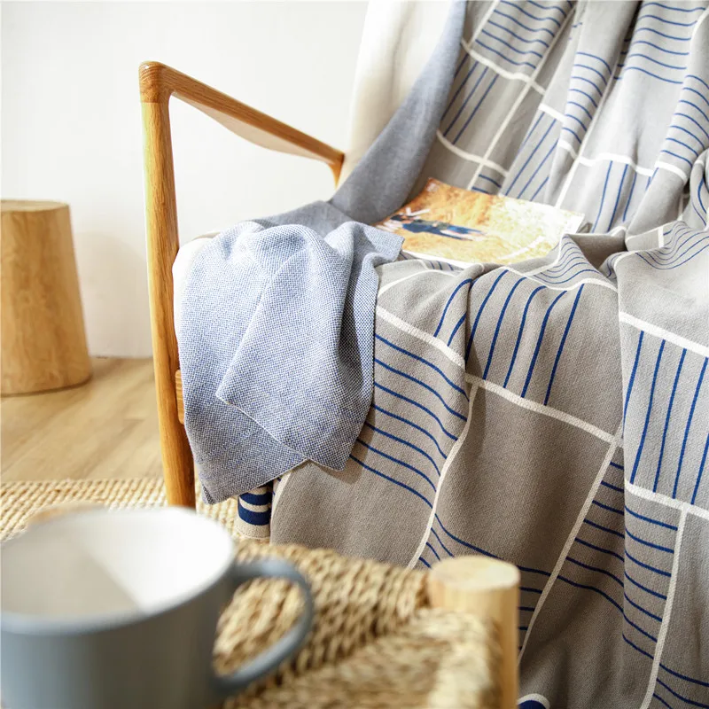 Cozy100% Cotton Acrylic Wool Knitted Wearable Simple Sofa Throw Blanket High Quality Ly details