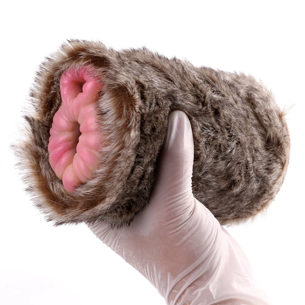 GEEBA Furry lion Vagina Male Masturbator Animal Beast Style Pocket Pussy  Silicone Vagina Anal Artificial Vaginal Sex Toys