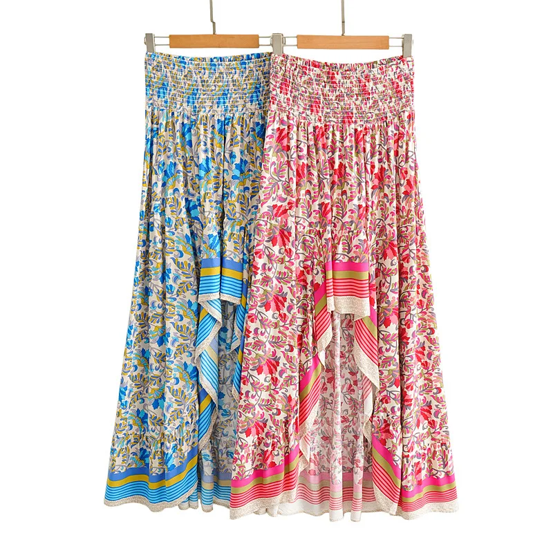 
Boho Gypsy Floral Print Maxi Hippie Long Skirts Bohemian Beachwear Elastic Waist Mujer Fadals 