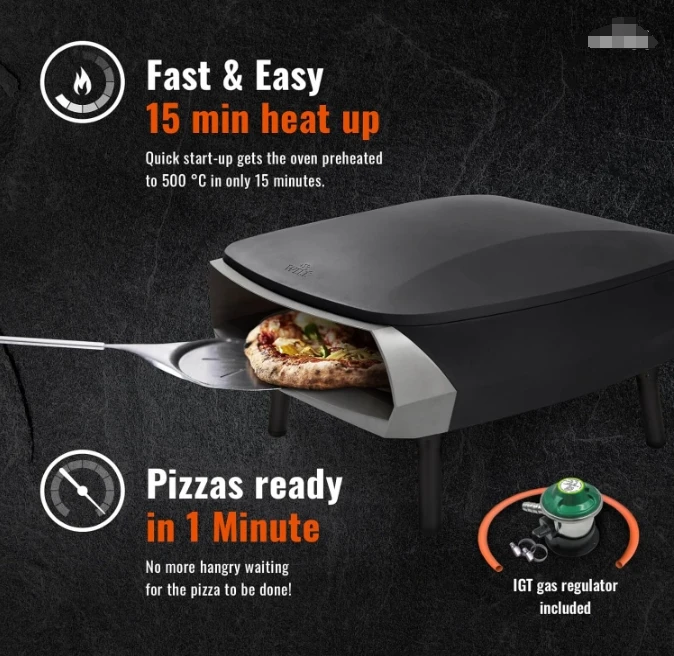 Pizza Oven With 360 Degrees Rotating Pizza Stone And Booster Burner