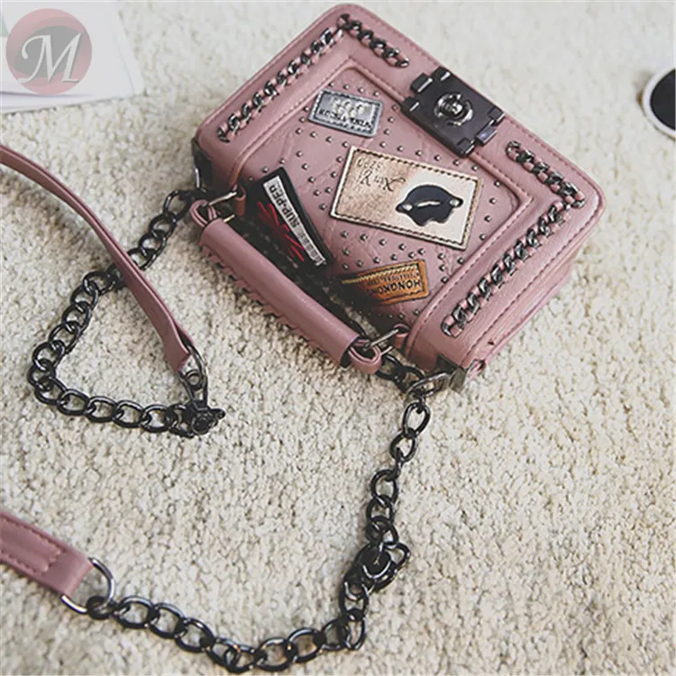 0270402 Hot sale 2020 PU women crossbody bag hotselling patches chains handbag square tote bag for women