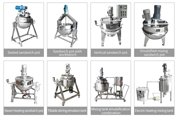 Tilting type steam heating jacket cooking kettle used for chili paste