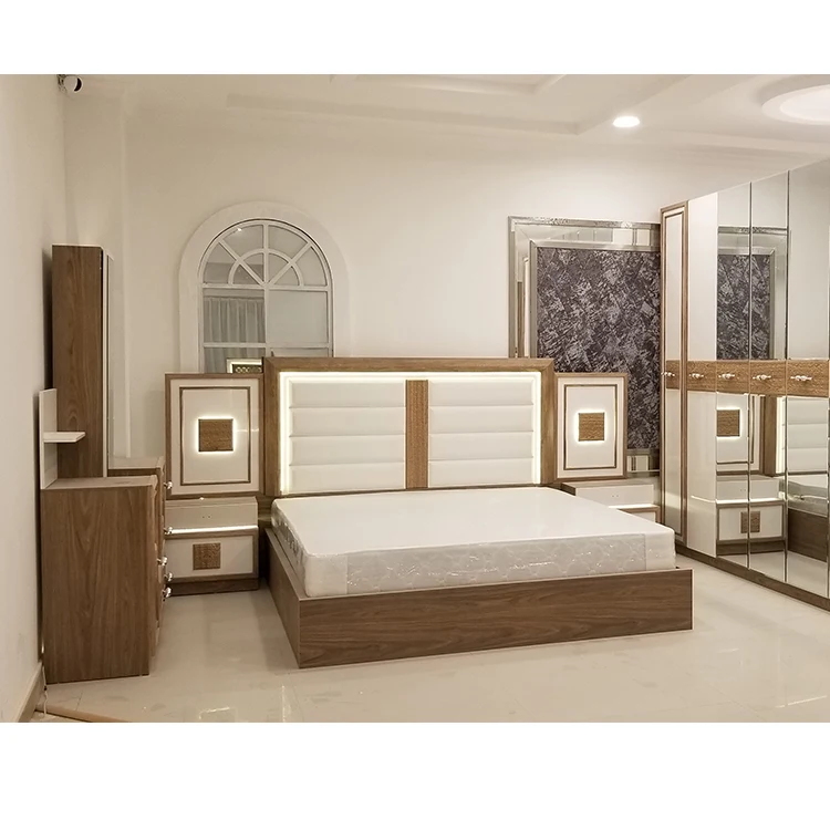 Modern Wooden Mdf White Double King Size Bed Designs With Leather