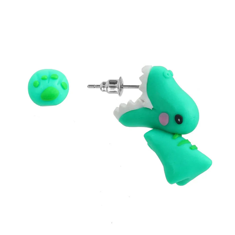 
Wholesale and retail soft pottery animal earrings cute dinosaur asymmetric hand earrings 
