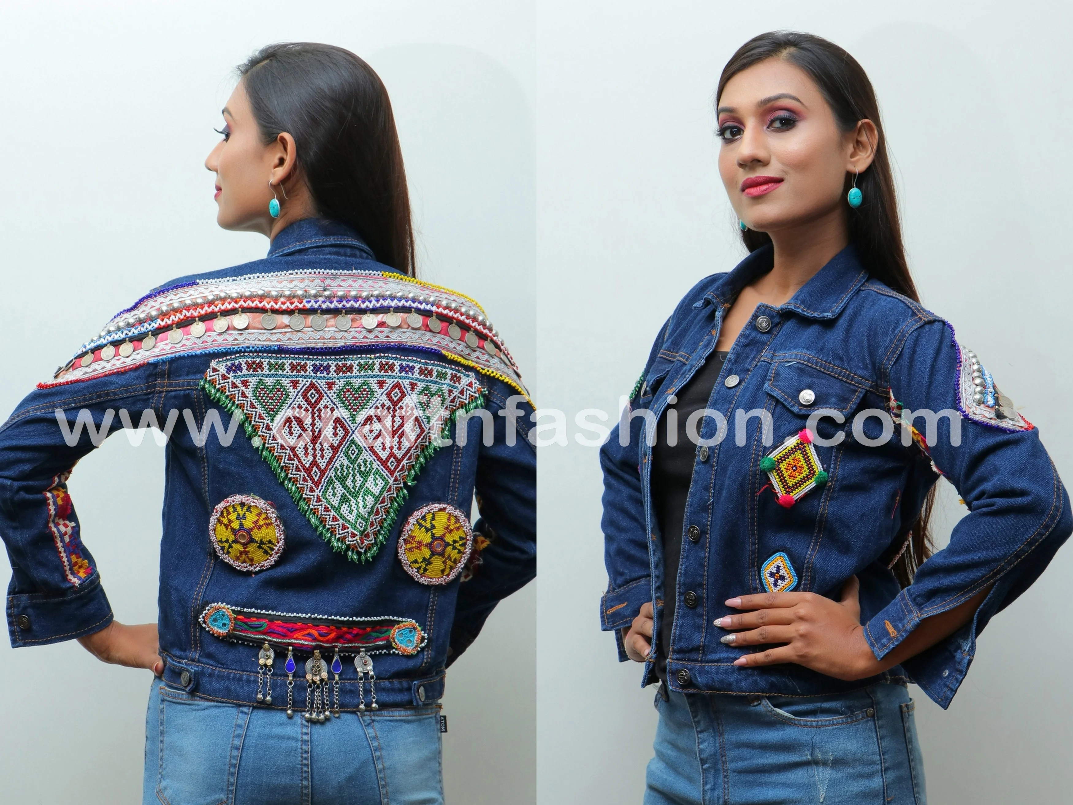 Floral Embroidered Denim Jacket Boho Fashion Jacket Women's Winter