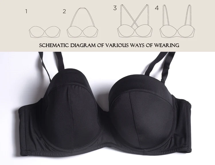Super large cup compression thin cup large size adjustable strapless underwear E to L cup women bra for dress gown