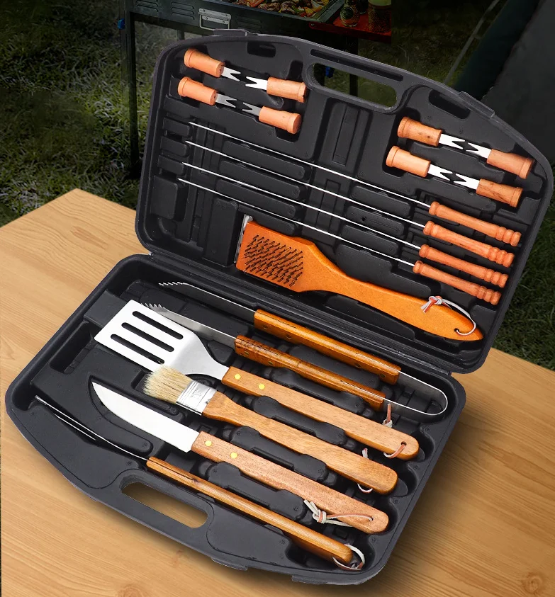 19 In 1 Bbq Tool Set With Wooden Handle And Premium Hardshell Case