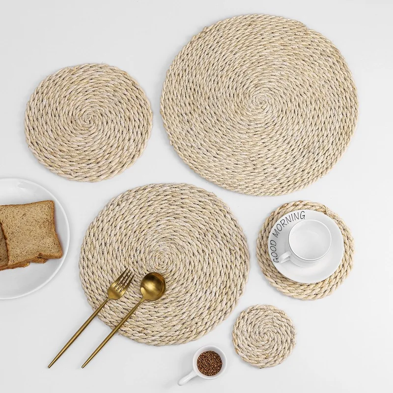 Japan Style Handmade Natural Corn Husk Round Table Mat Heat Insulation ...