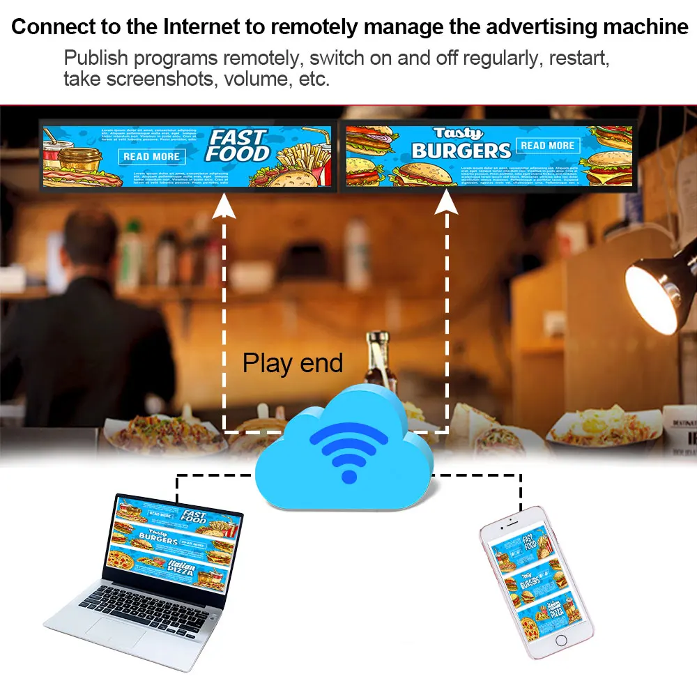 38.5 inch ultra wide stretched bar lcd monitor commercial screen shelf advertising display