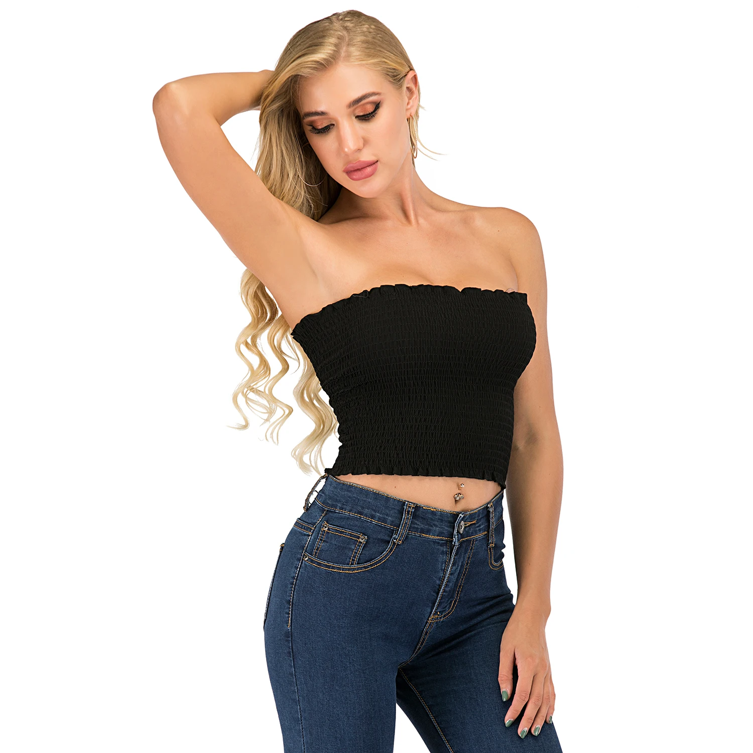 2020 Women's Strapless Pleated Tops Sexy Bandeau Tube Crop Tops - Buy ...