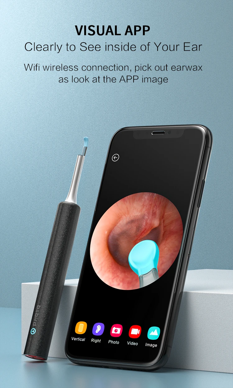 Black Color Bebird C3 Pro Wifi Waterproof Ear Endoscope Ear Wax Remover Smart Ear Cleaner With 6