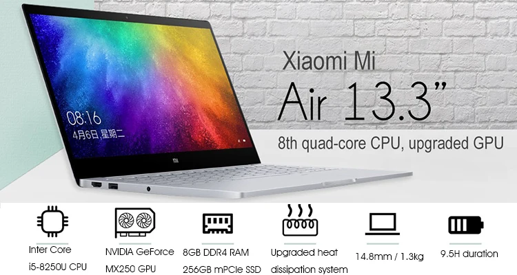 Xiaomi Air 13 Laptop 10 Màn hình IPS 13,3 inch Intel Core i5-6200u Dual Core 2.3GHz 8GB RAM 256GB SSD Trong kho 