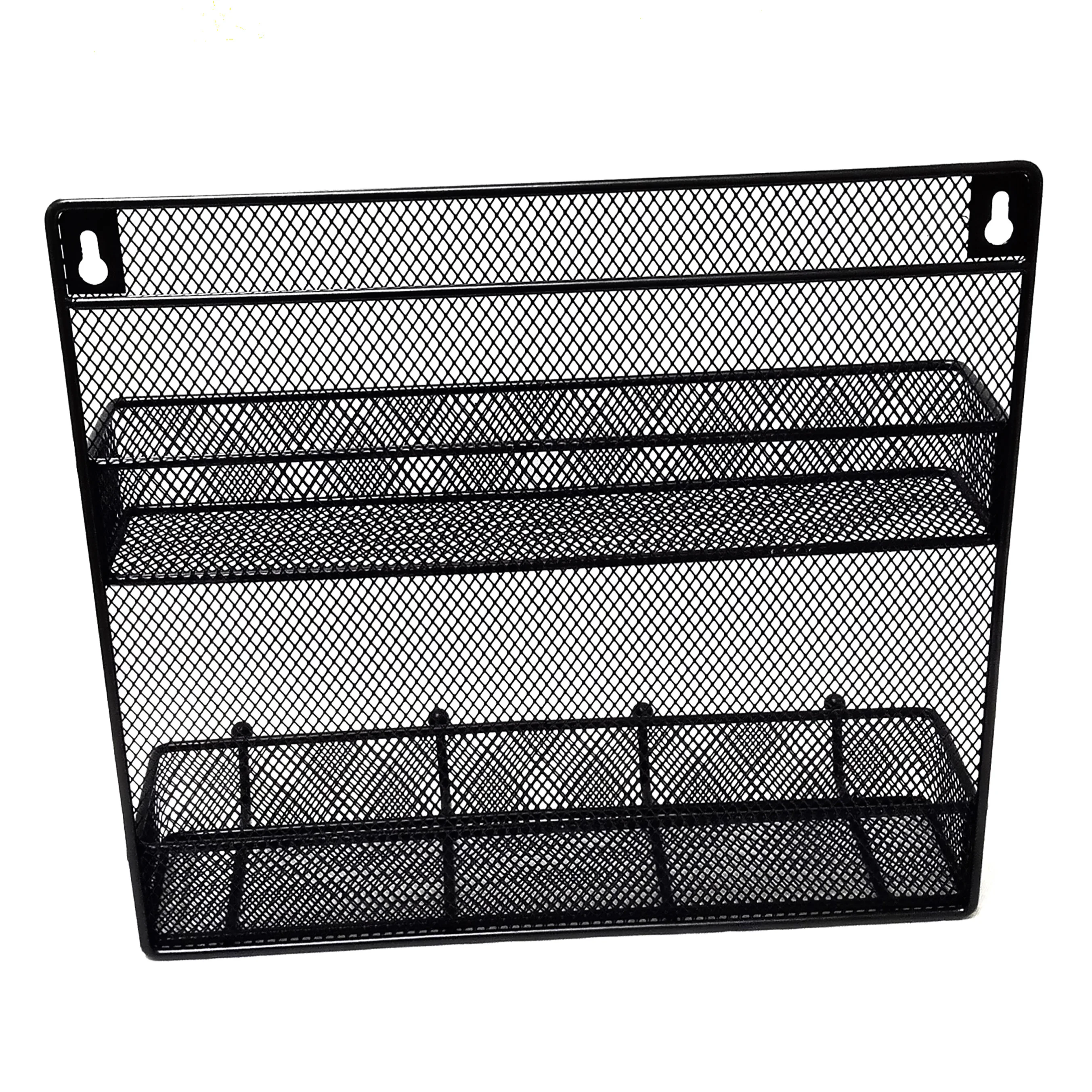 Wall Mounted Black Wire Mesh Metal 2 Shelf Multipurpose Spice Storage