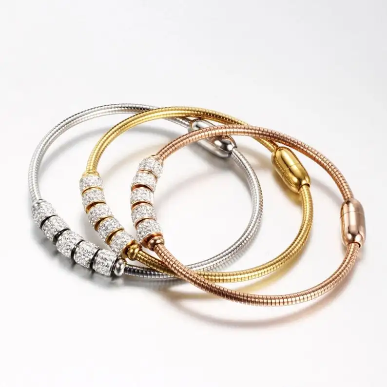 High Quality Stainless Steel Crystal Jewelry, Diamond Rose Gold, Steel and Gold Plated Delicate Bracelet