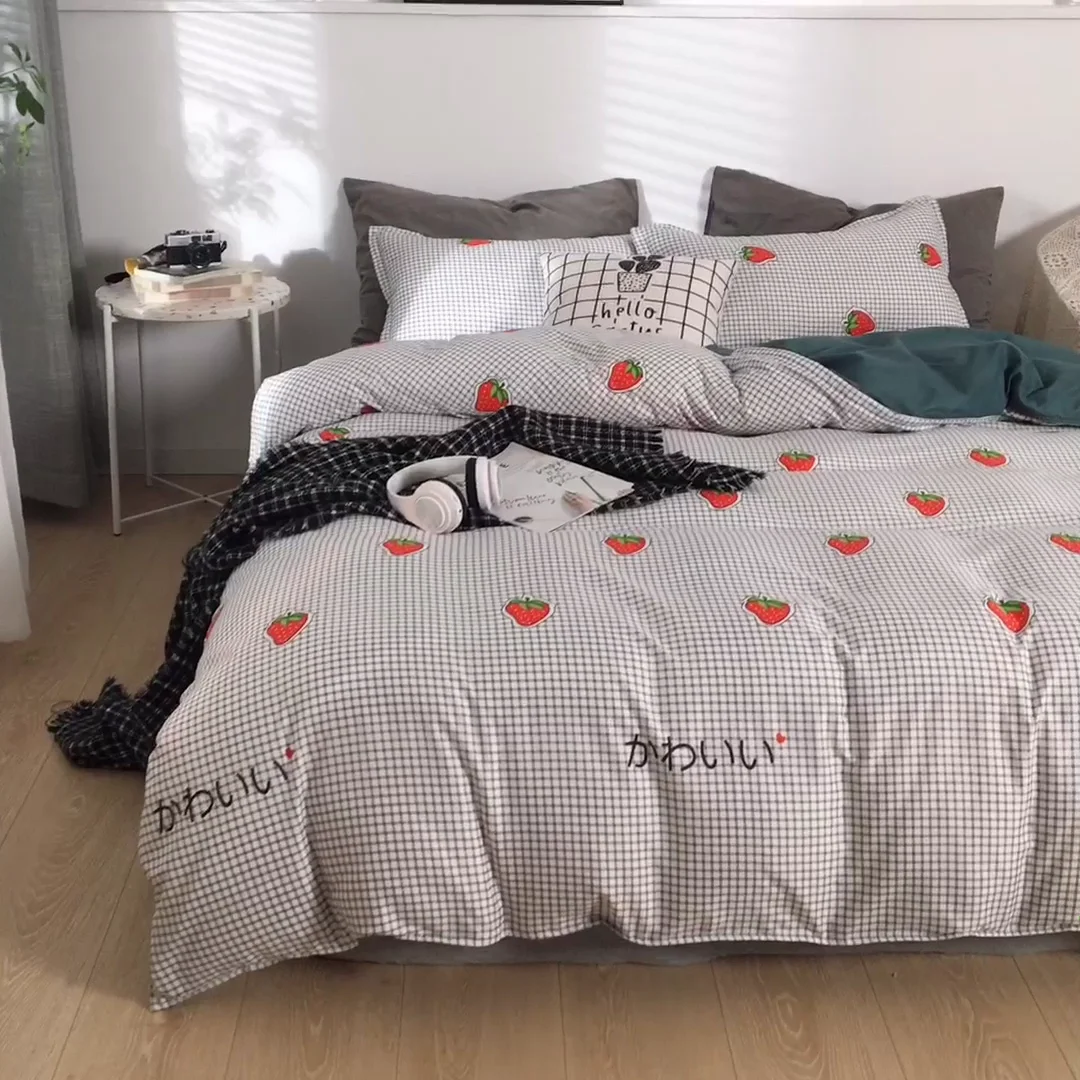 家纺100% 超细纤维现代波浪线印花3件羽绒被套床单