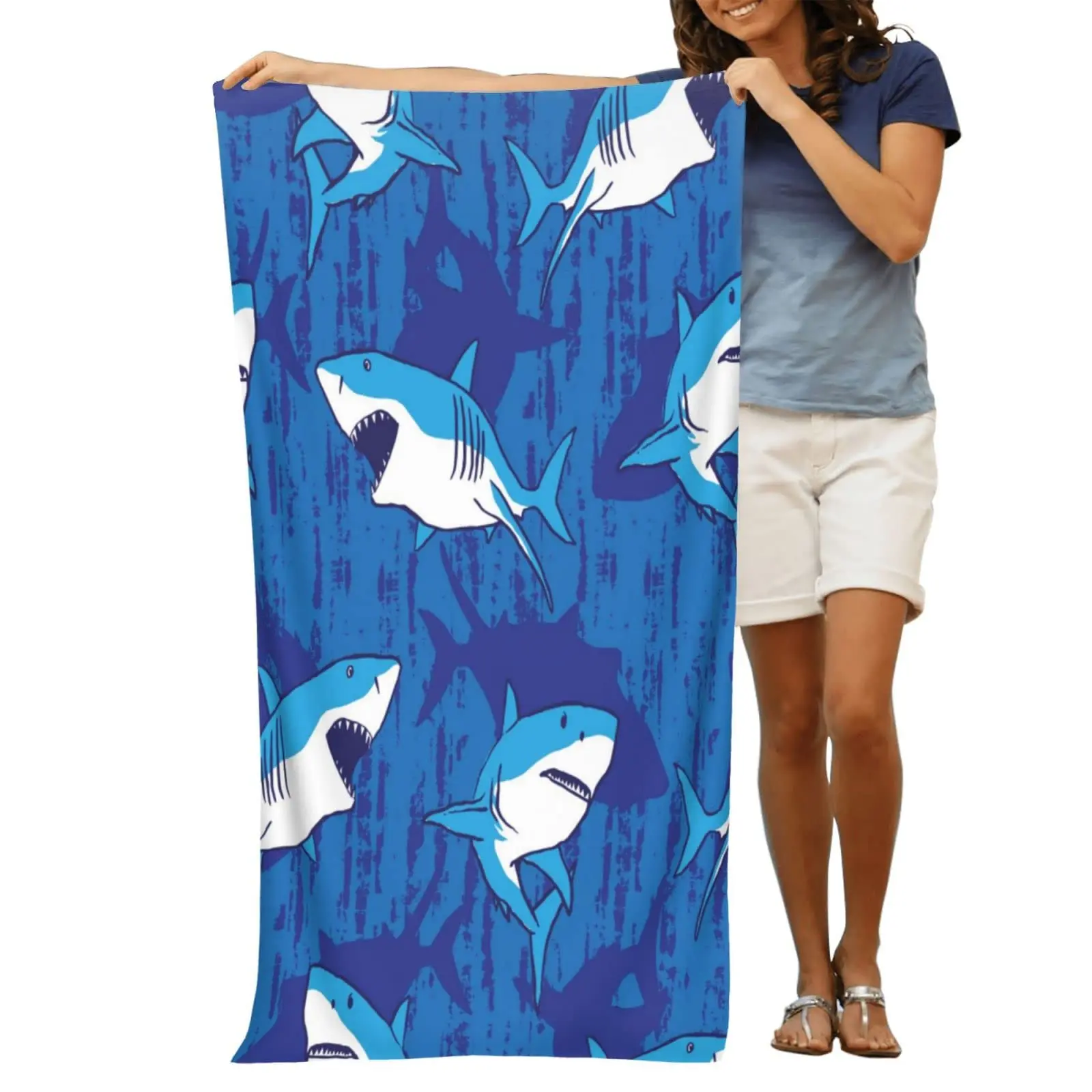 Personalized Shark Beach Towel for Boys Kids Microfiber Oversized Sand-Free Quick Dry Towel 100x180cm Clearance Sale manufacture