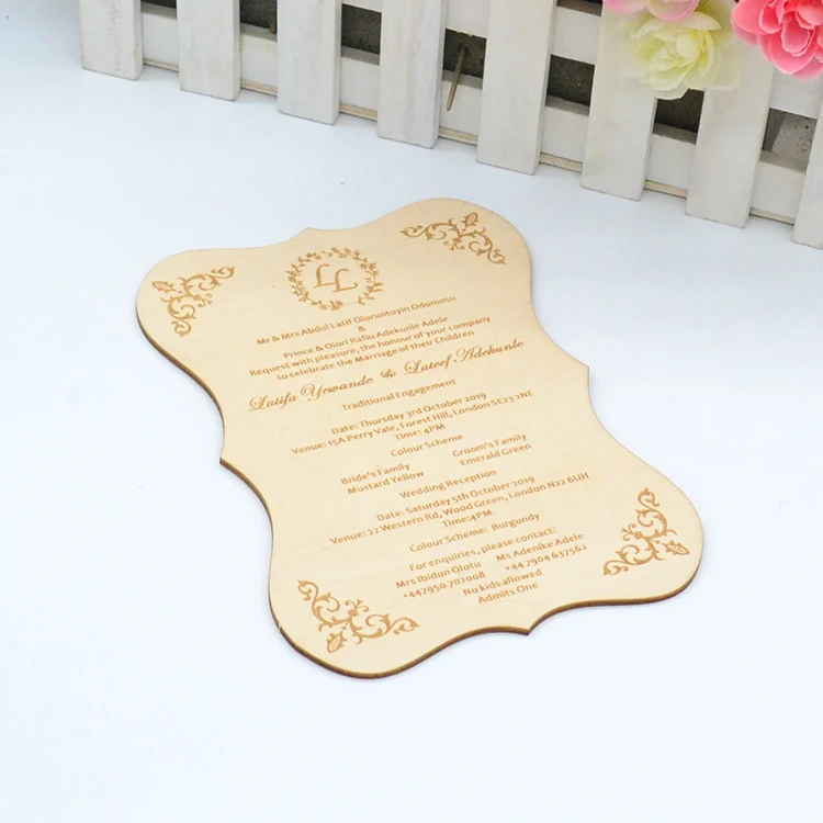 Perso<em></em>nalized wood engraved wedding wooden invitation card