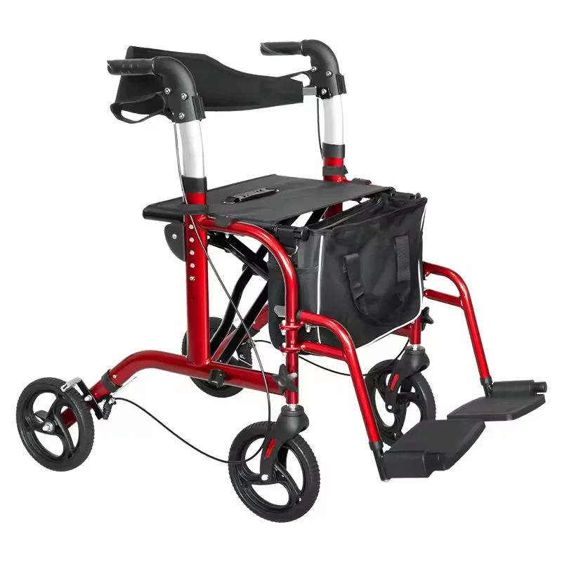 Hot Selling Aluminum Lightweight Rehabilitation Therapy Supplies Adult Elderly Folding Rollator Walker With Pedal factory